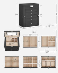 Large Jewelry Box Organizer 6 Tier With Drawers Mirror And Lock – product view 9 | Amaraloft