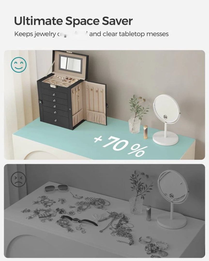 Large Jewelry Box Organizer 6 Tier With Drawers Mirror And Lock – product view 10 | Amaraloft