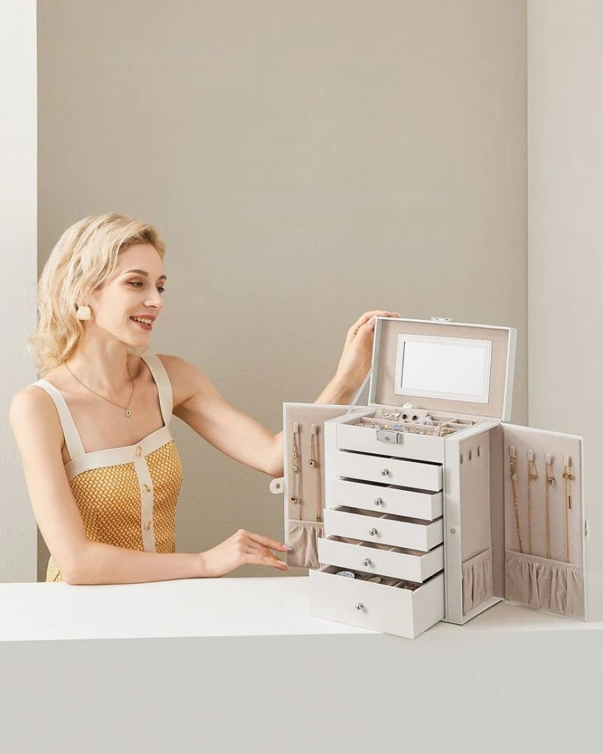 Large Jewelry Box Organizer 6 Tier With Drawers Mirror And Lock – product view 11 | Amaraloft