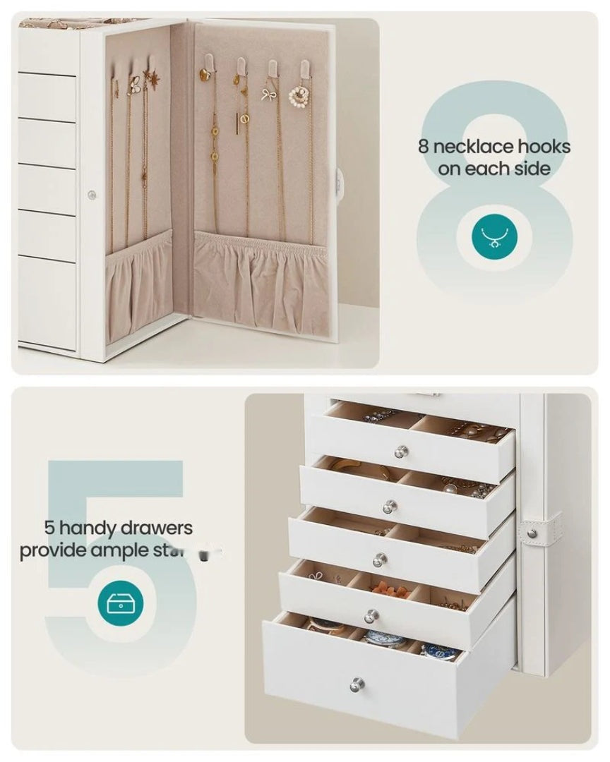 Large Jewelry Box Organizer 6 Tier With Drawers Mirror And Lock – product view 12 | Amaraloft