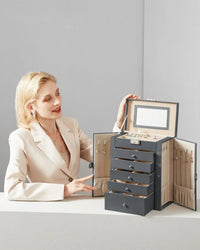 Large Jewelry Box Organizer 6 Tier With Drawers Mirror And Lock – product view 14 | Amaraloft