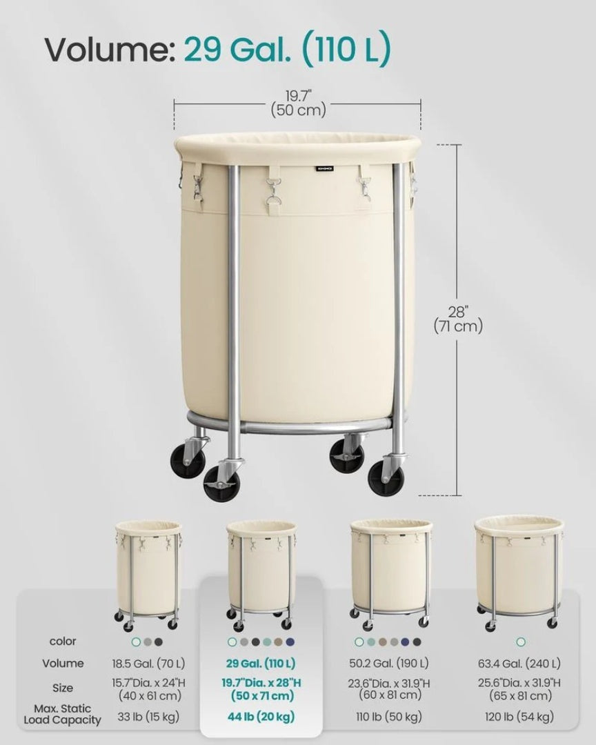 Laundry Basket With Wheels 29 Gallon Removable Bag 28in High – product view 11 | Amaraloft