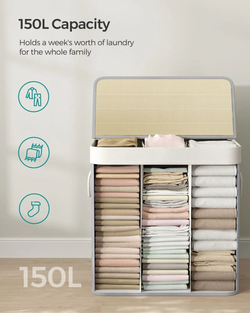 Laundry Hamper With Lid 3 Section 39.6 Gallon Sorter – product view 6 | Amaraloft