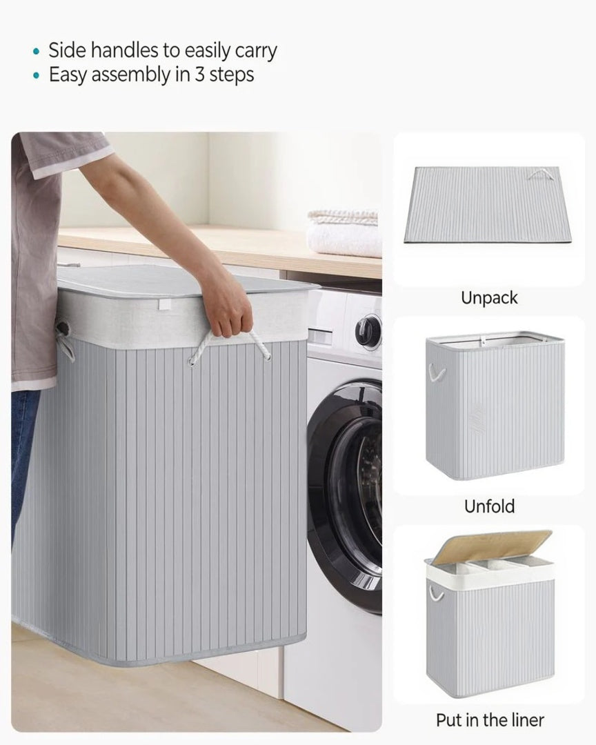 Laundry Hamper With Lid 3 Section 39.6 Gallon Sorter – product view 10 | Amaraloft