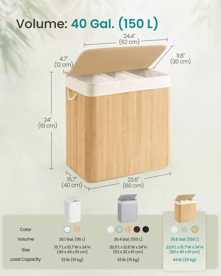 Laundry Hamper With Lid 3 Section 39.6 Gallon Sorter – product view 14 | Amaraloft