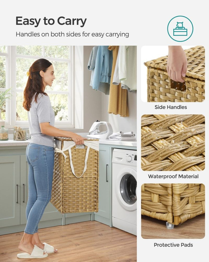 Laundry Hamper With Lid 34 Gallon 2 Section Rattan Basket – product view 11 | Amaraloft
