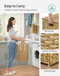Laundry Hamper With Lid 34 Gallon 2 Section Rattan Basket – product view 11 | Amaraloft
