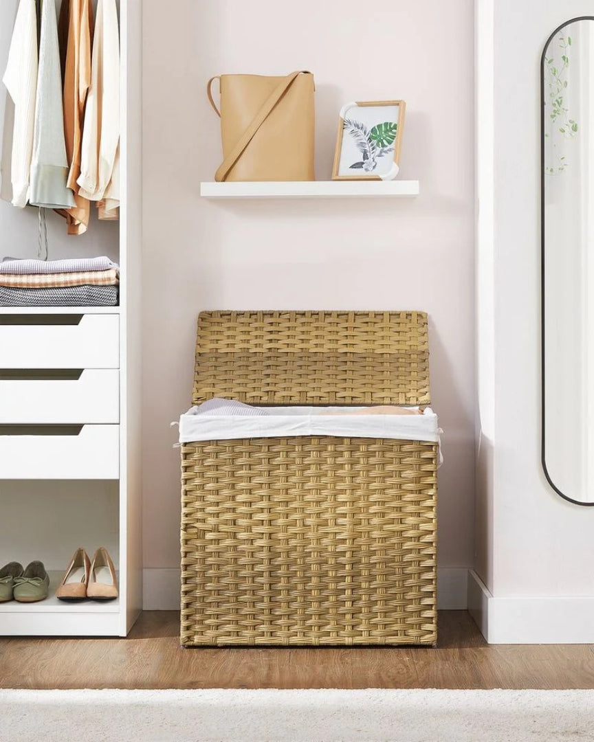 Laundry Hamper With Lid 34 Gallon 2 Section Rattan Basket – product view 13 | Amaraloft