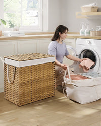 Laundry Hamper With Lid 34 Gallon 2 Section Rattan Basket – product view 14 | Amaraloft