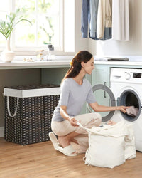 Laundry Hamper With Lid 34 Gallon 2 Section Rattan Basket – product view 18 | Amaraloft