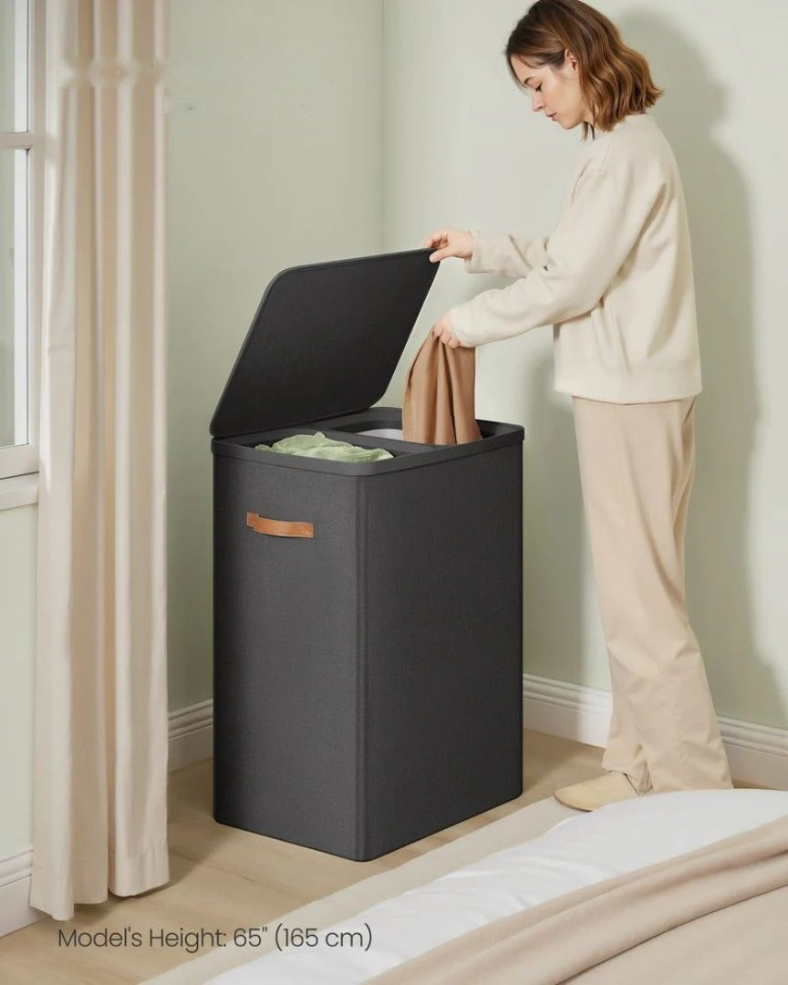Laundry Hamper With Lid 44.9 Gallon 2 Compartment Sorter – product view 4 | Amaraloft