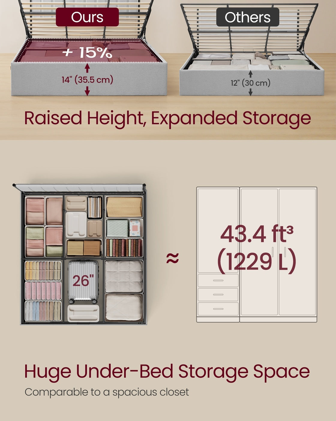 Lift Up Storage Bed Frame King Size - product photo 04
