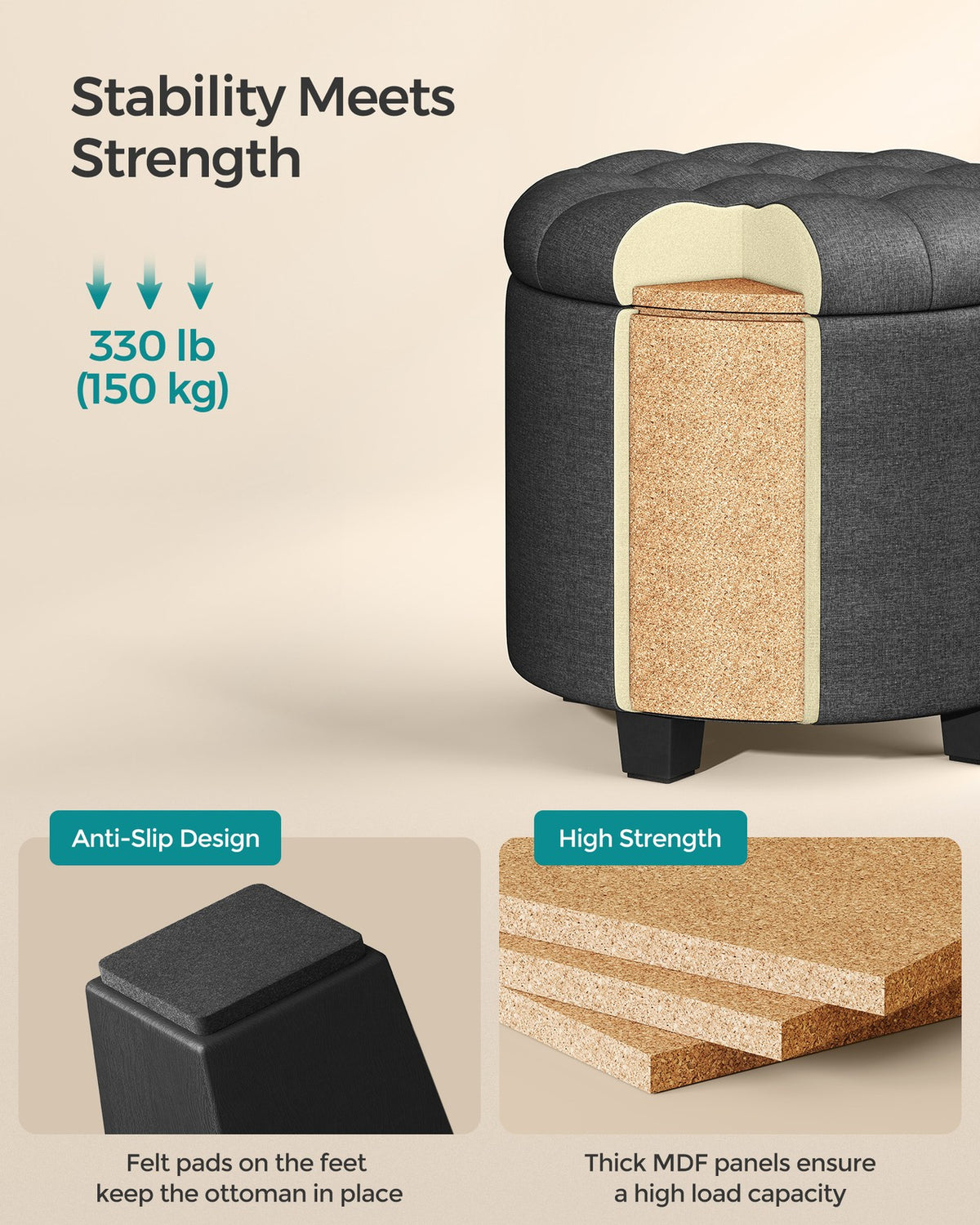 Linen Fabric Storage Ottoman - product photo 11