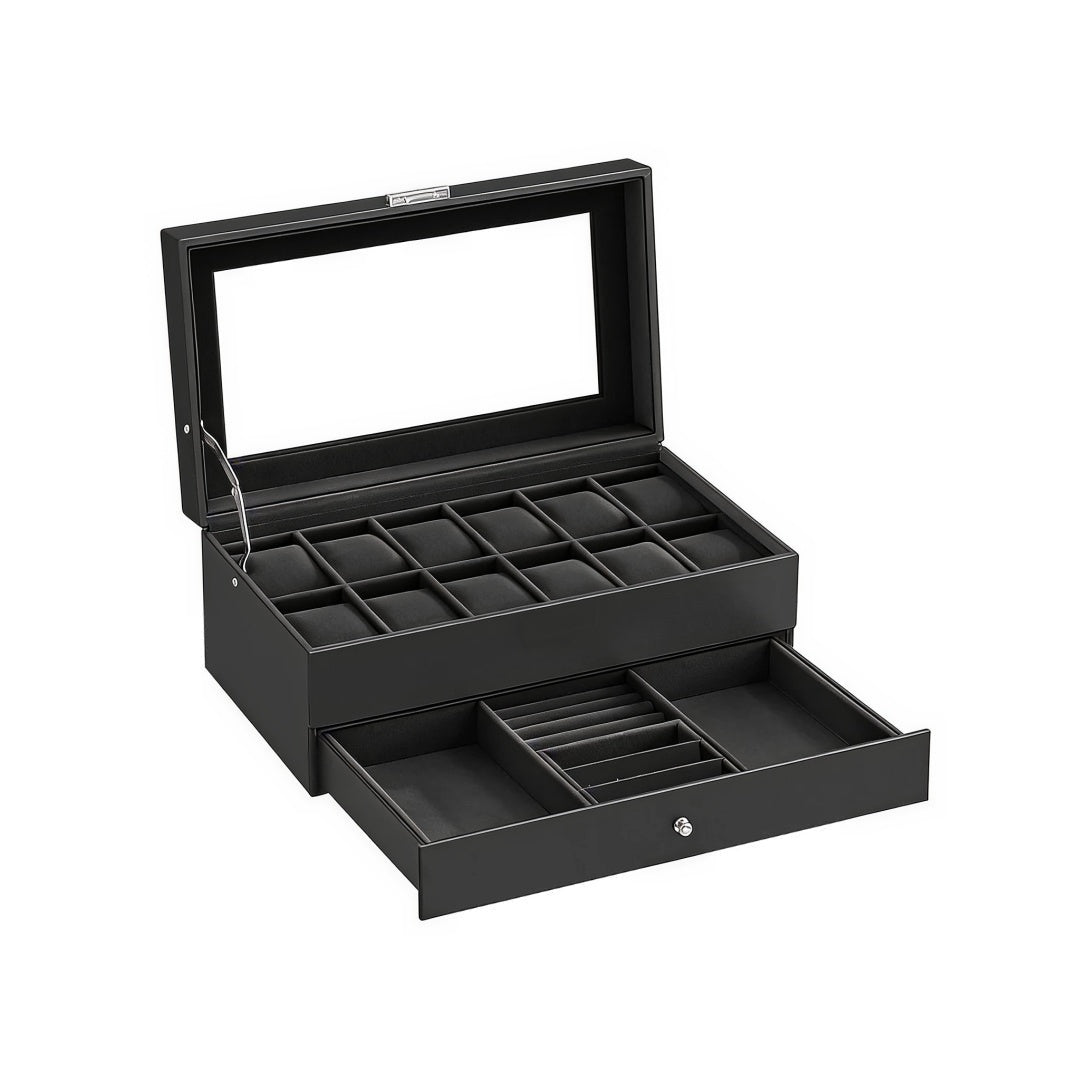 Lockable Watch Box With Glass Lid 6 8 Or 12 Slot – product view 7 | Amaraloft