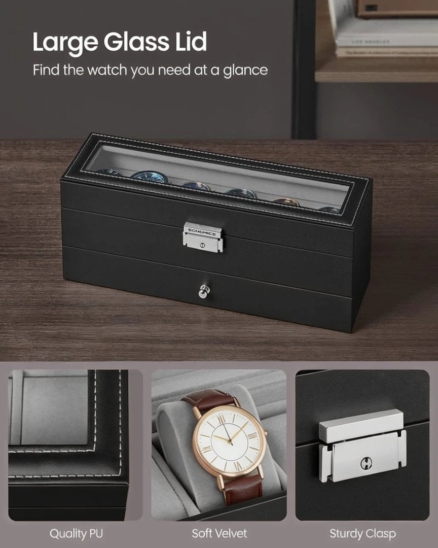 Lockable Watch Box With Glass Lid 6 8 Or 12 Slot – product view 11 | Amaraloft