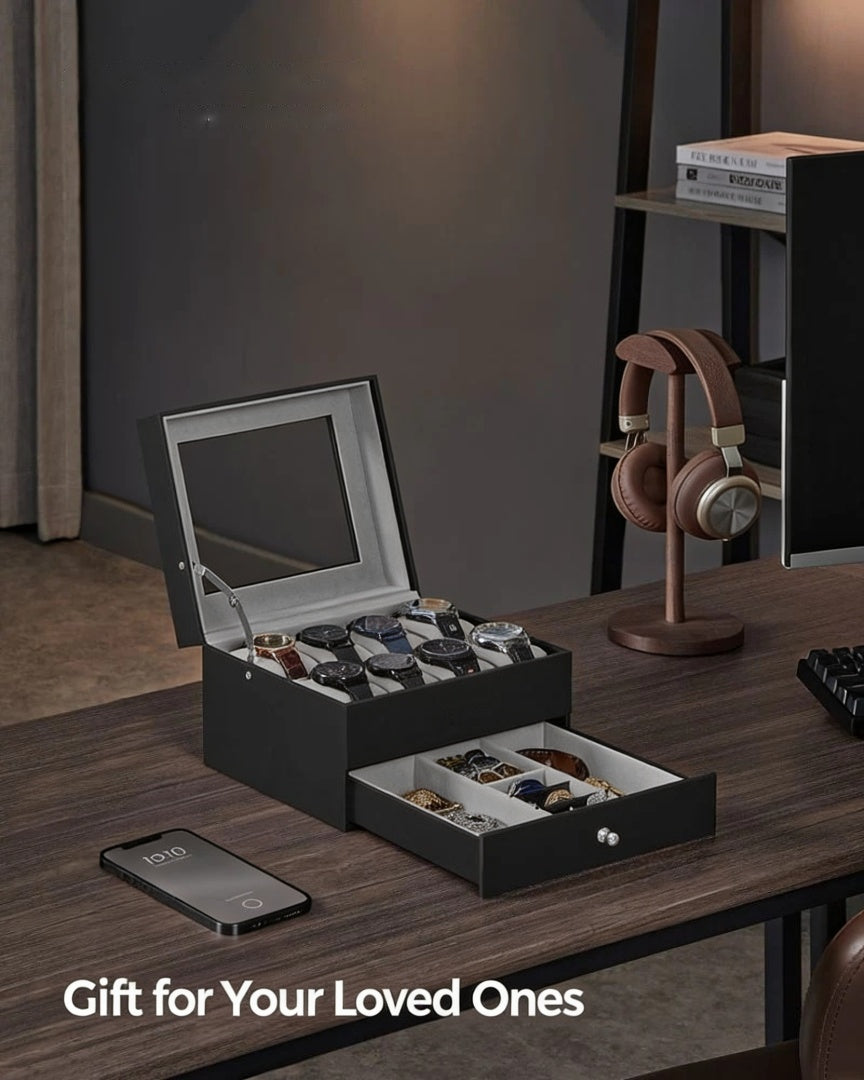 Lockable Watch Box With Glass Lid 6 8 Or 12 Slot – product view 15 | Amaraloft