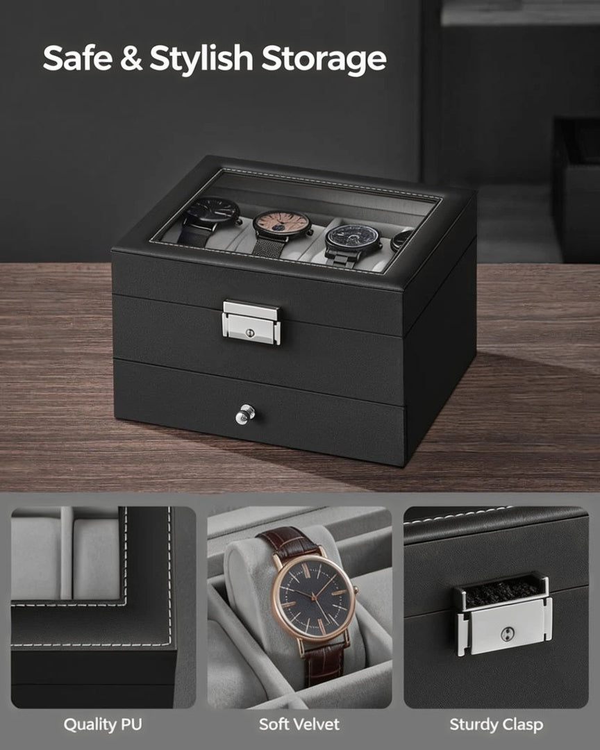 Lockable Watch Box With Glass Lid 6 8 Or 12 Slot – product view 16 | Amaraloft