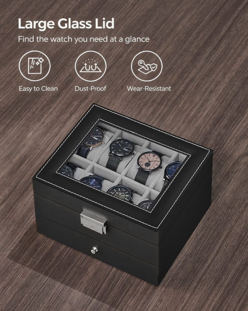Lockable Watch Box With Glass Lid 6 8 Or 12 Slot – product view 18 | Amaraloft