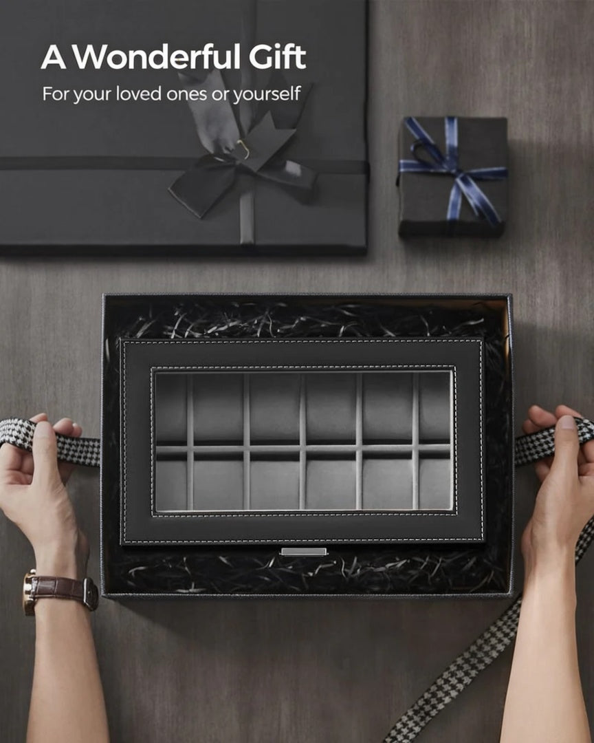Lockable Watch Box With Glass Lid 6 8 Or 12 Slot – product view 25 | Amaraloft
