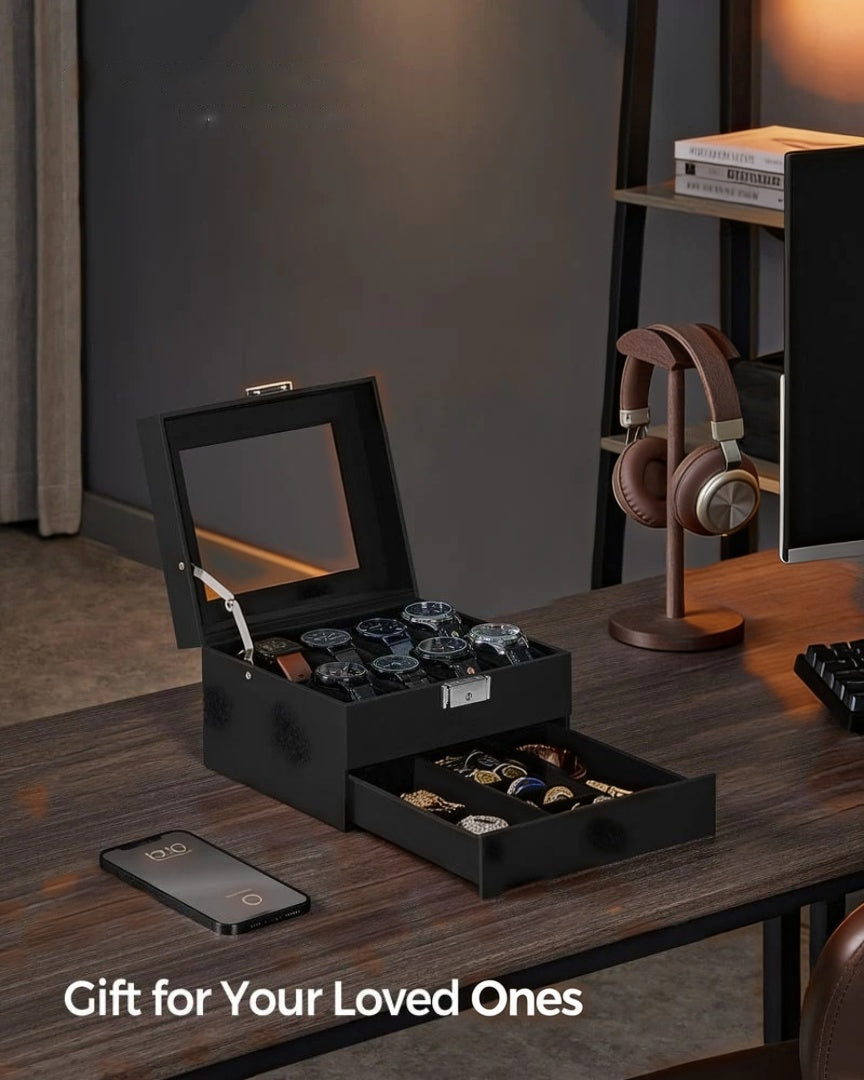 Lockable Watch Box With Glass Lid 6 8 Or 12 Slot – product view 29 | Amaraloft