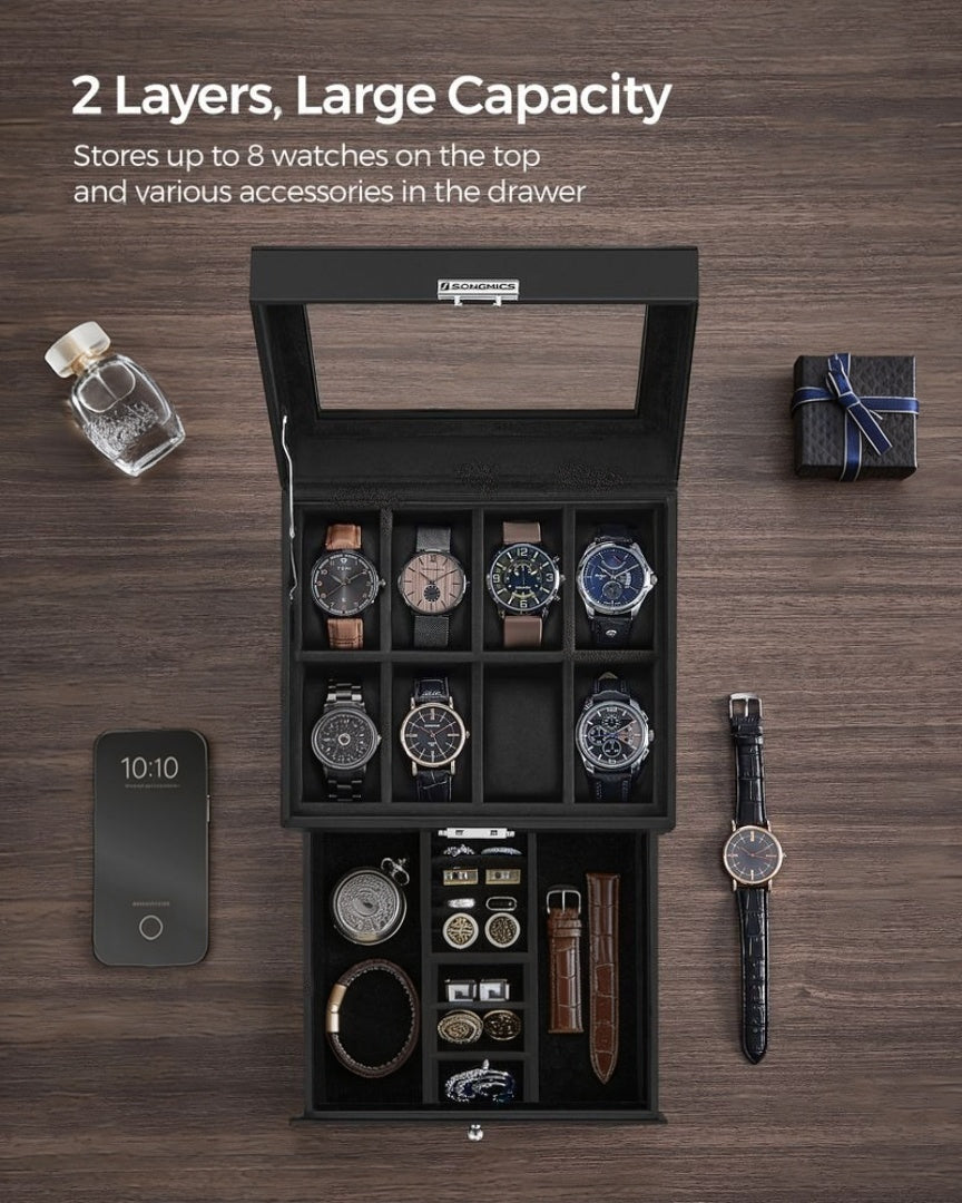 Lockable Watch Box With Glass Lid 6 8 Or 12 Slot – product view 31 | Amaraloft