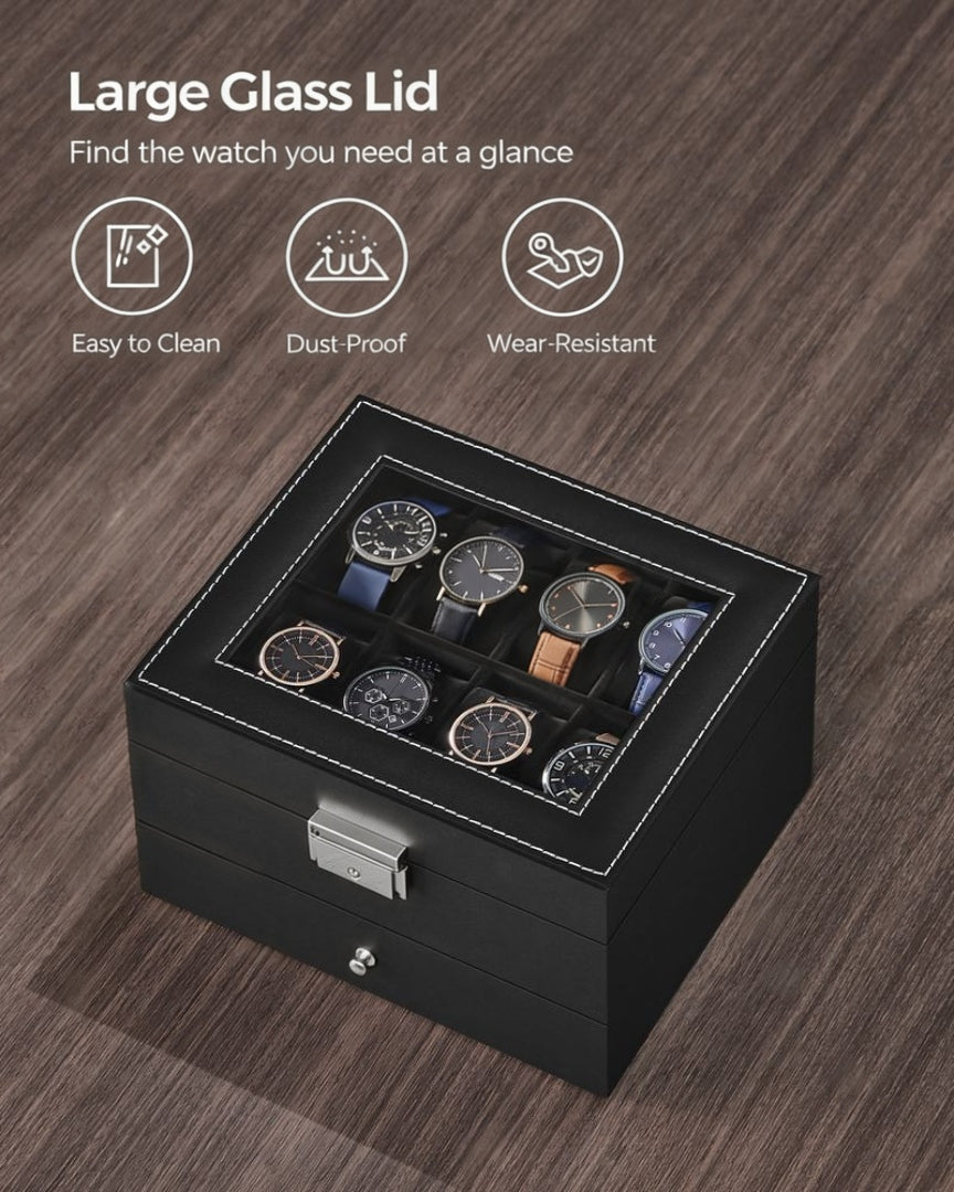 Lockable Watch Box With Glass Lid 6 8 Or 12 Slot – product view 32 | Amaraloft