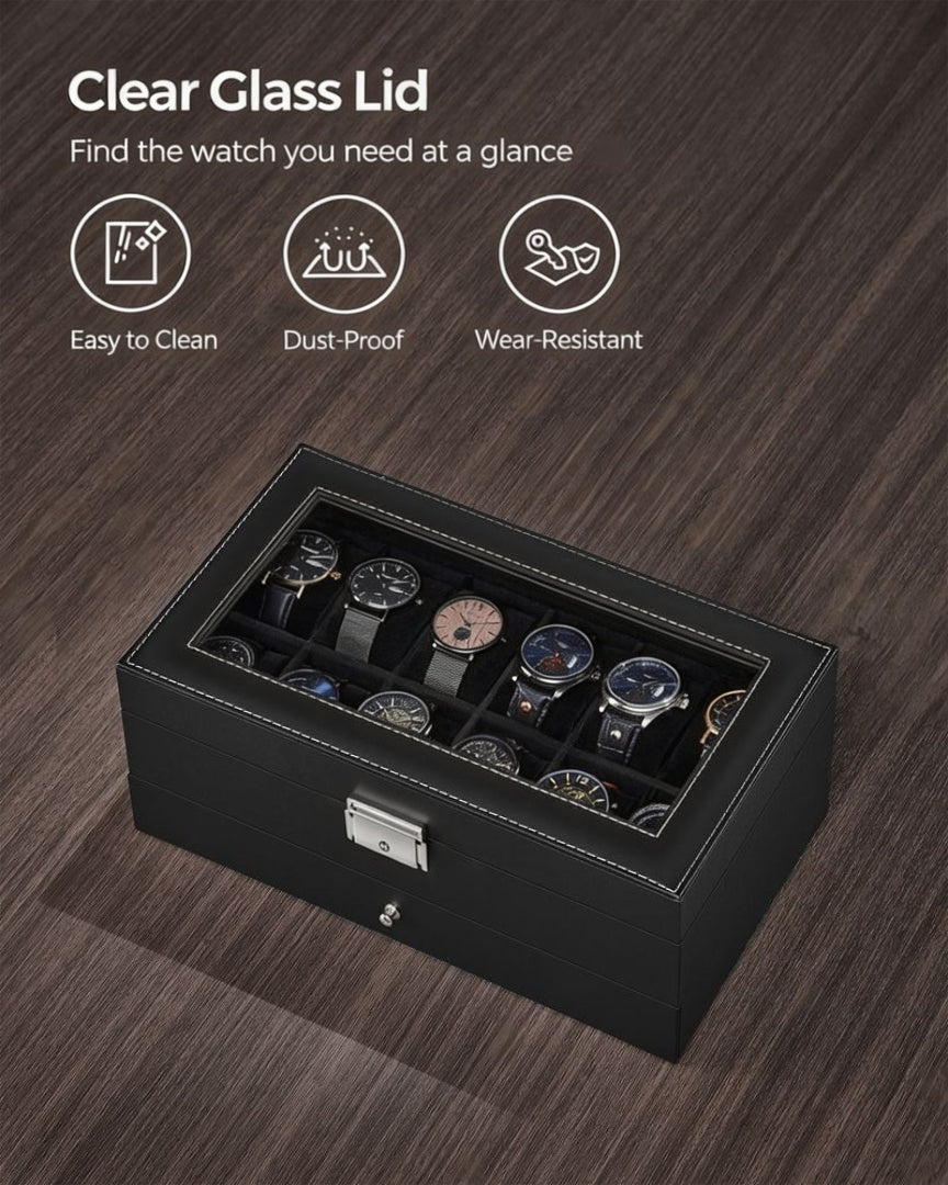 Lockable Watch Box With Glass Lid 6 8 Or 12 Slot – product view 37 | Amaraloft