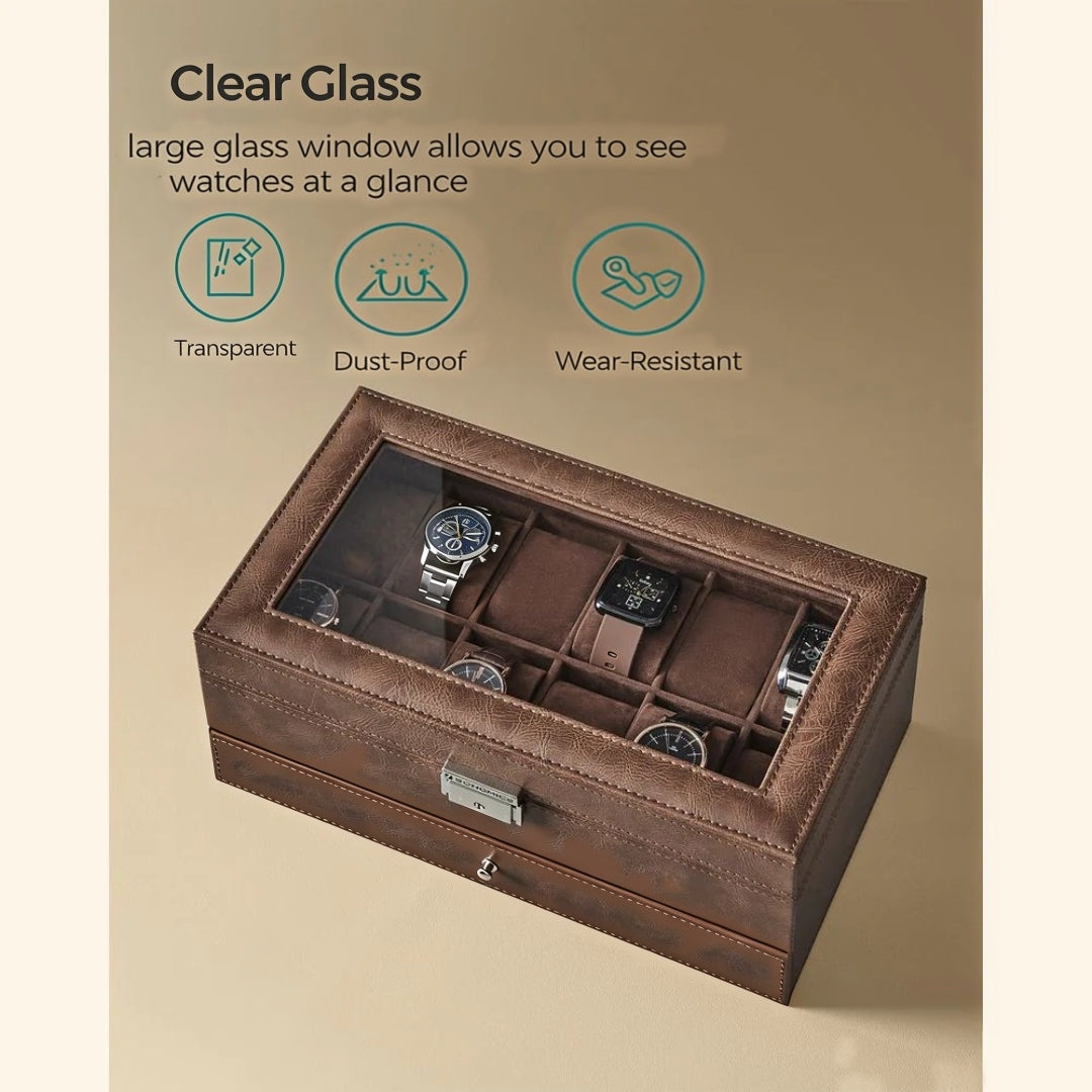Lockable Watch Box With Glass Lid 6 8 Or 12 Slot – product view 40 | Amaraloft