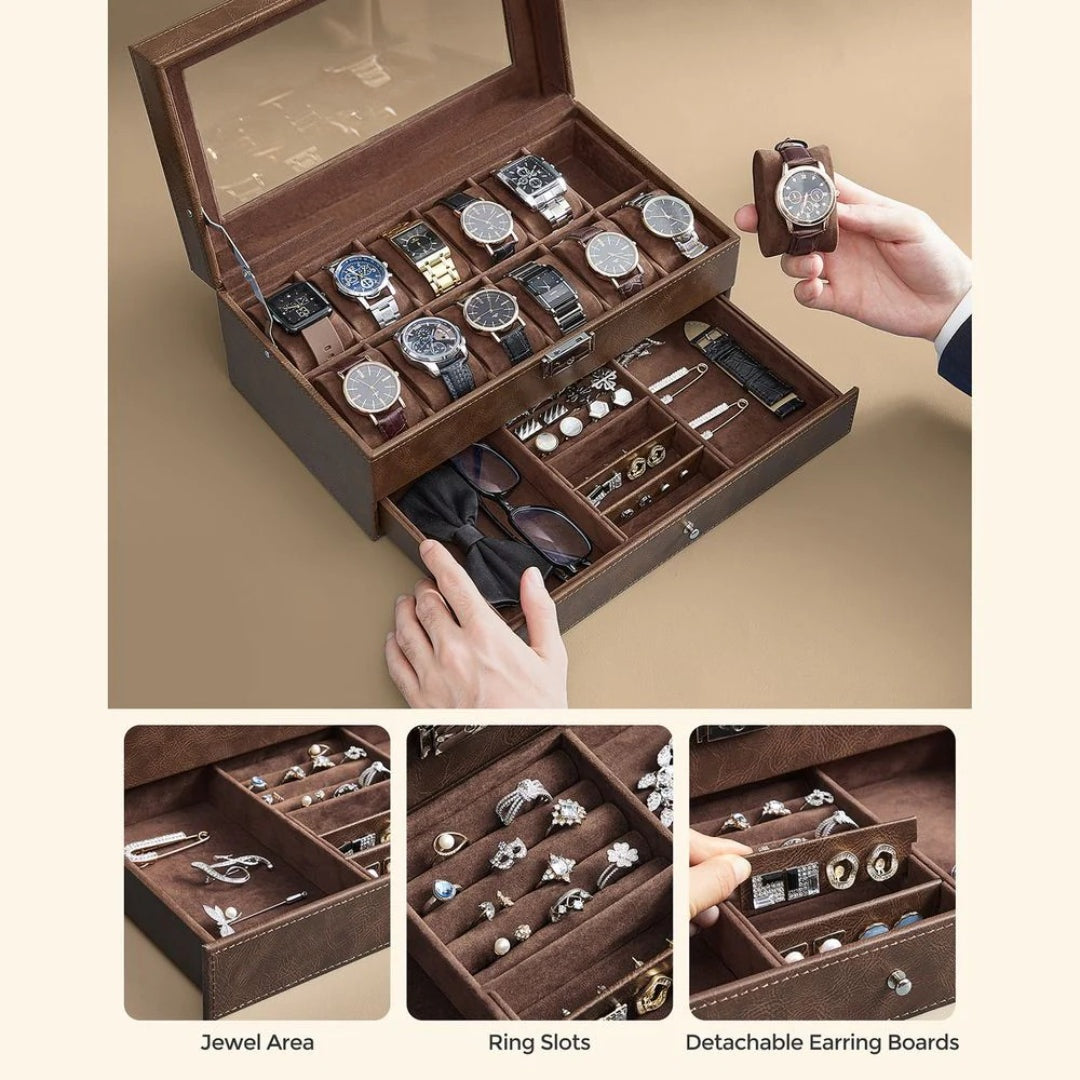 Lockable Watch Box With Glass Lid 6 8 Or 12 Slot – product view 42 | Amaraloft
