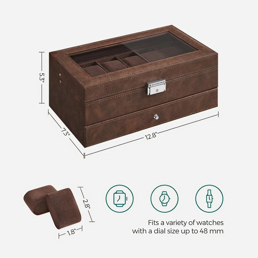 Lockable Watch Box With Glass Lid 6 8 Or 12 Slot – product view 44 | Amaraloft