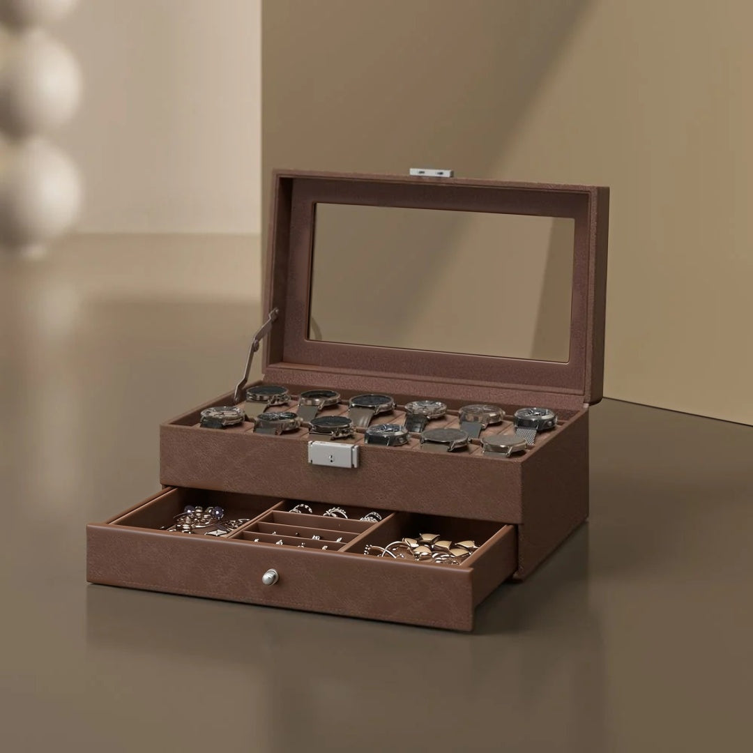 Lockable Watch Box With Glass Lid 6 8 Or 12 Slot – product view 45 | Amaraloft
