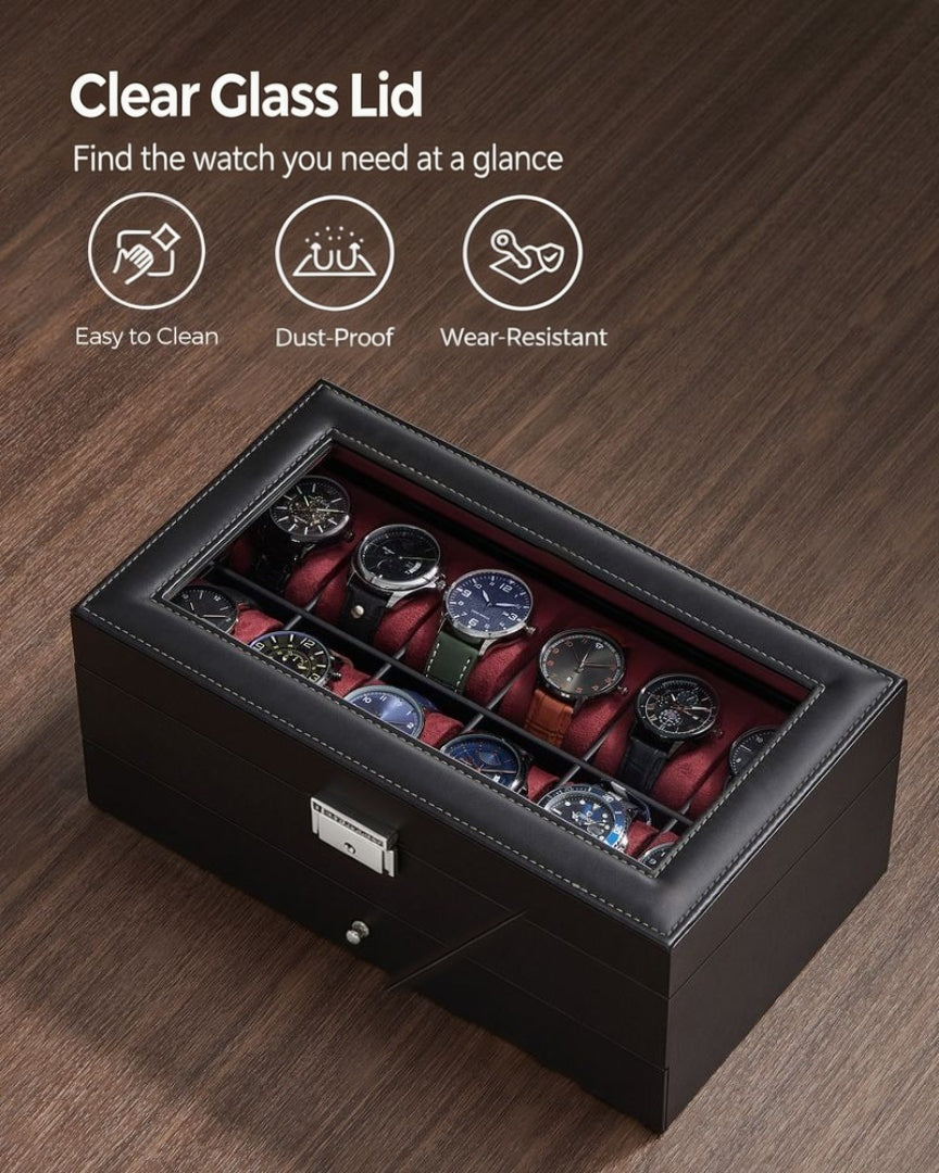 Lockable Watch Box With Glass Lid 6 8 Or 12 Slot – product view 49 | Amaraloft