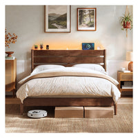 Mid-Century Modern Bed Frame With LED Headboard & Charging Station - product photo 01