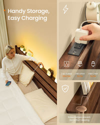 Mid-Century Modern Bed Frame With LED Headboard & Charging Station - product photo 04