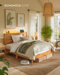 Mid-Century Modern Bed Frame With LED Headboard & Charging Station - product photo 14