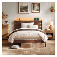 Mid-Century Modern Bed Frame With LED Headboard & Charging Station - product photo 19