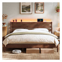 Mid-Century Modern Bed Frame With LED Headboard & Charging Station - product photo 25