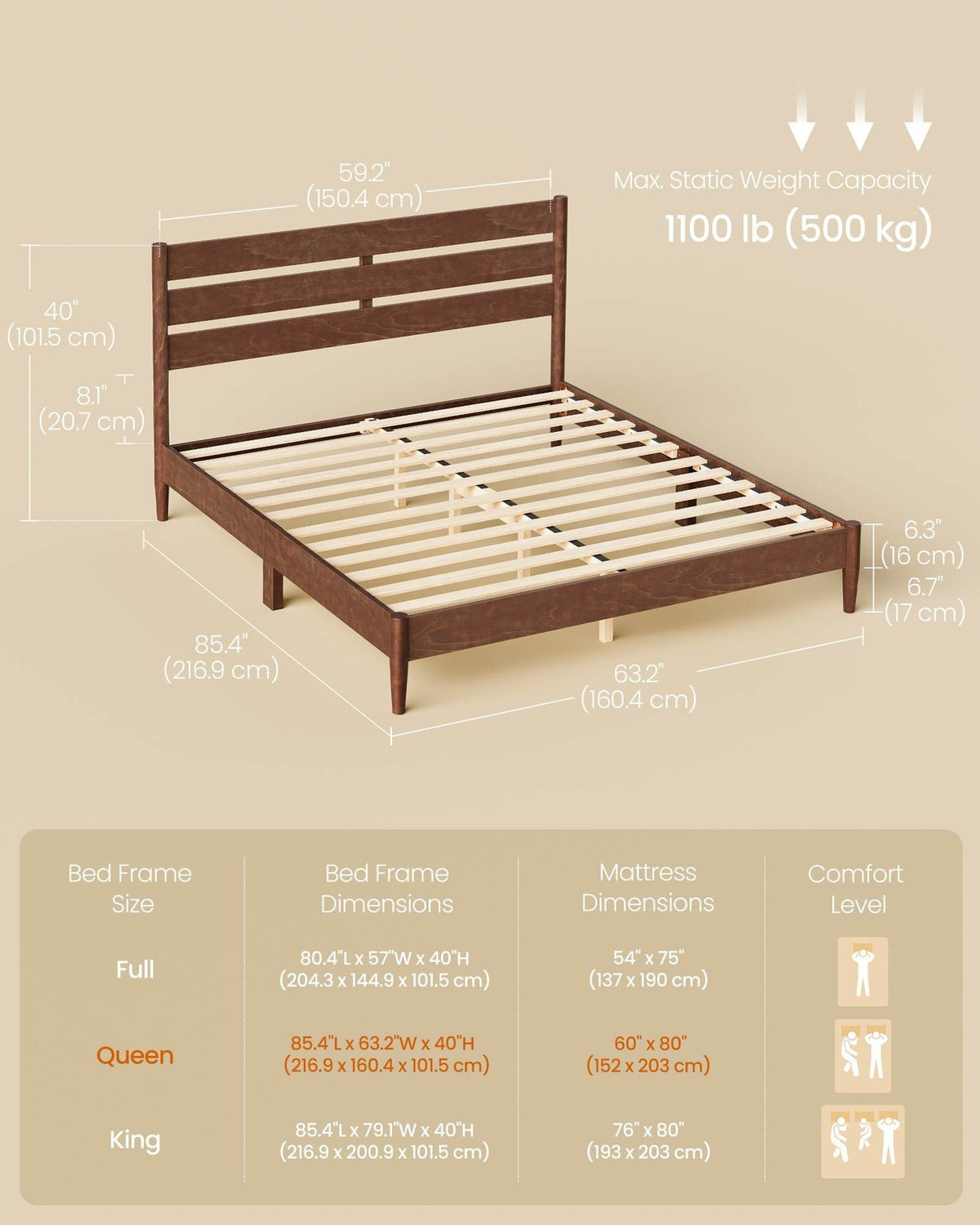 Mid-Century Modern Bed Frame With LED Headboard & Charging Station - product photo 36