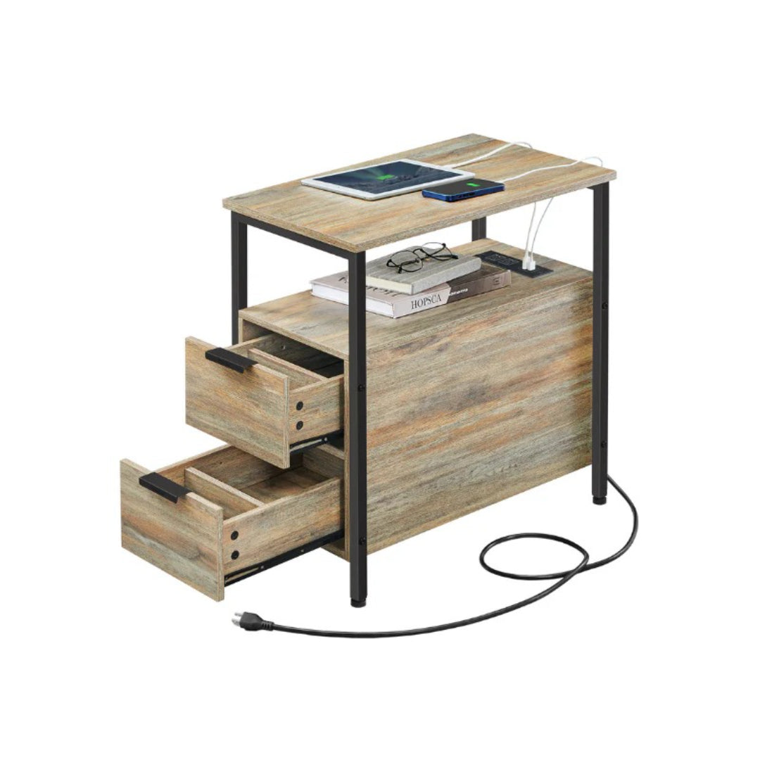 Narrow End Table With Charging Station And 2 Drawers – product view 3 | Amaraloft