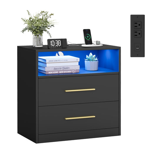 Nightstand With Charging Station, LED Lights - product photo 01