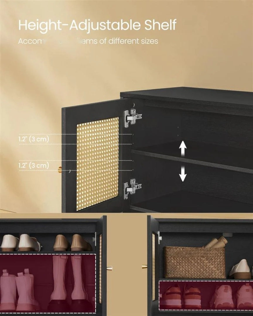 Rattan 3-Tier Shoe Cabinet with Adjustable Shelf – product view 5 | Amaraloft