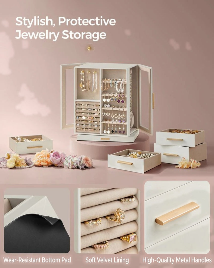 Rotating Jewelry Box Organizer With 5 Drawers And Hooks – product view 9 | Amaraloft