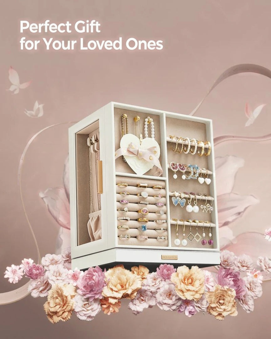 Rotating Jewelry Box Organizer With 5 Drawers And Hooks – product view 10 | Amaraloft