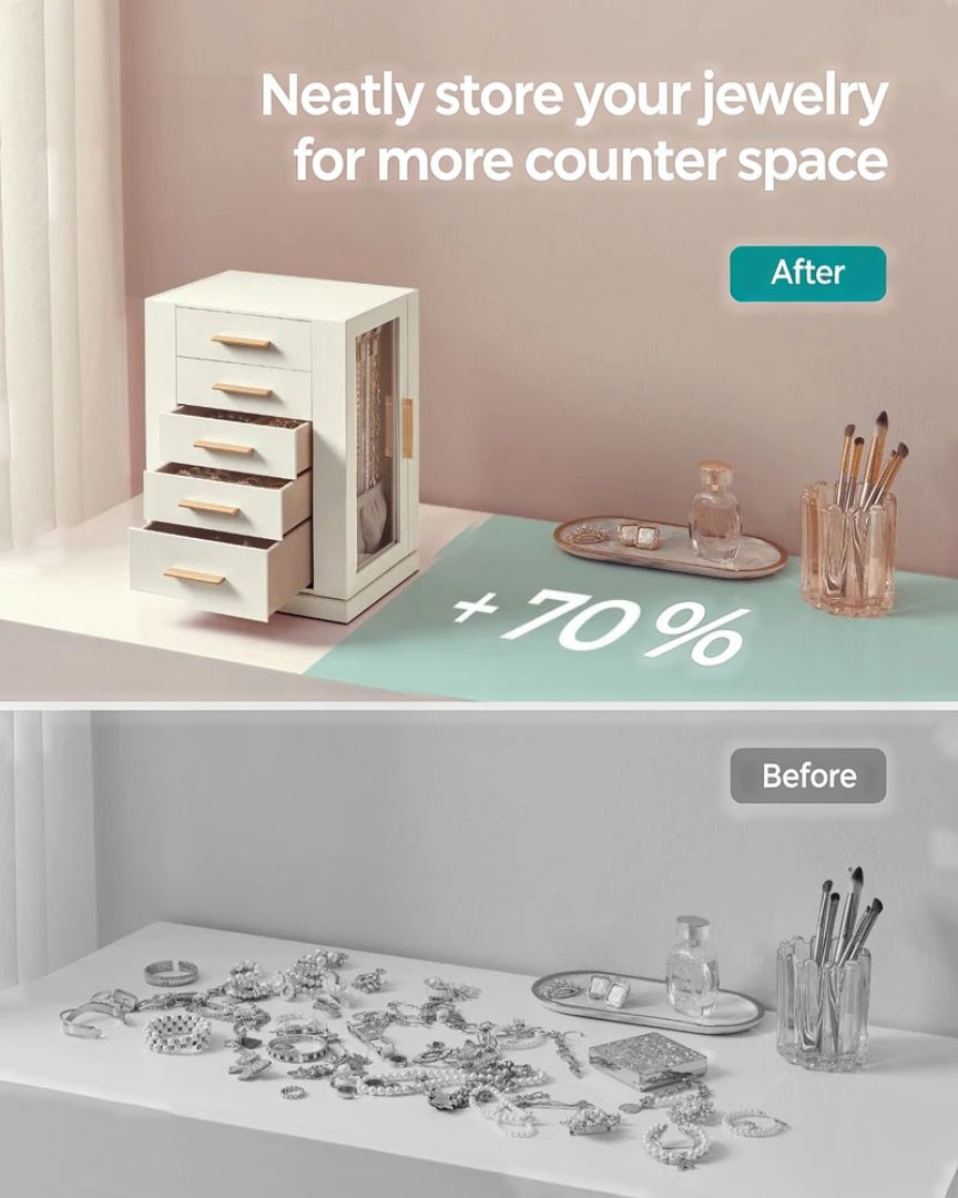 Rotating Jewelry Box Organizer With 5 Drawers And Hooks – product view 11 | Amaraloft