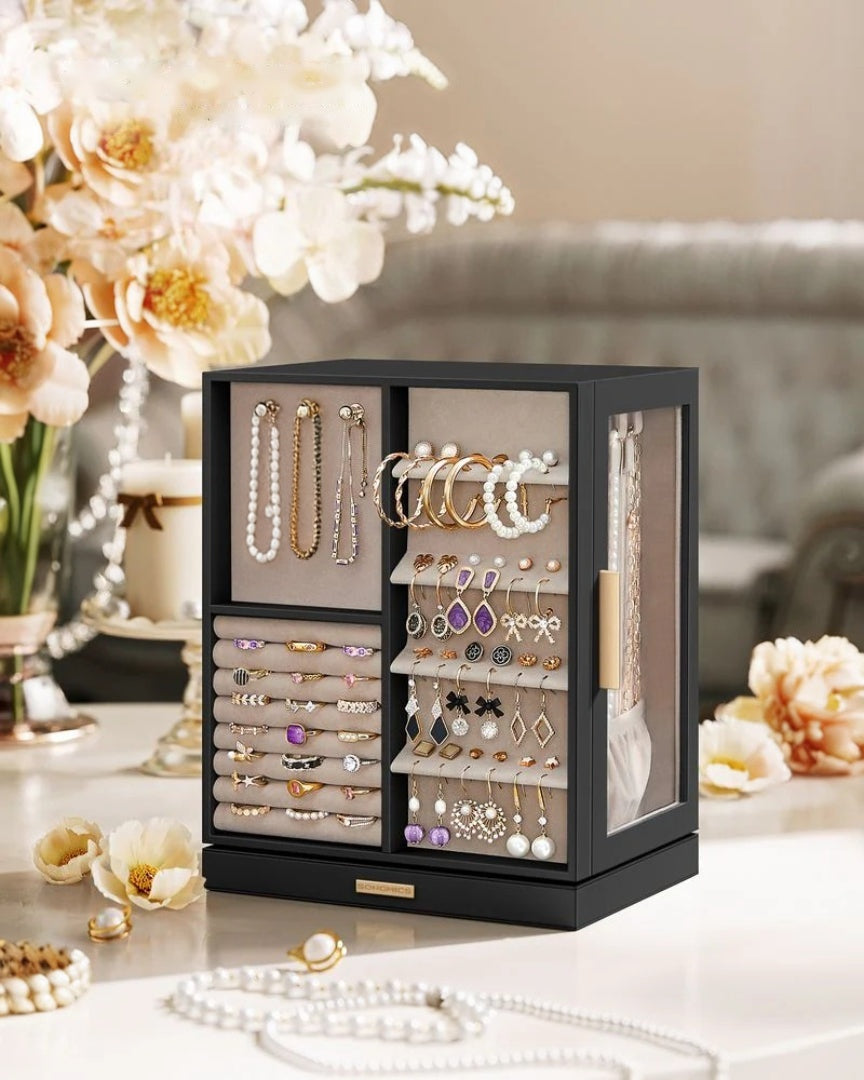 Rotating Jewelry Box Organizer With 5 Drawers And Hooks – product view 12 | Amaraloft