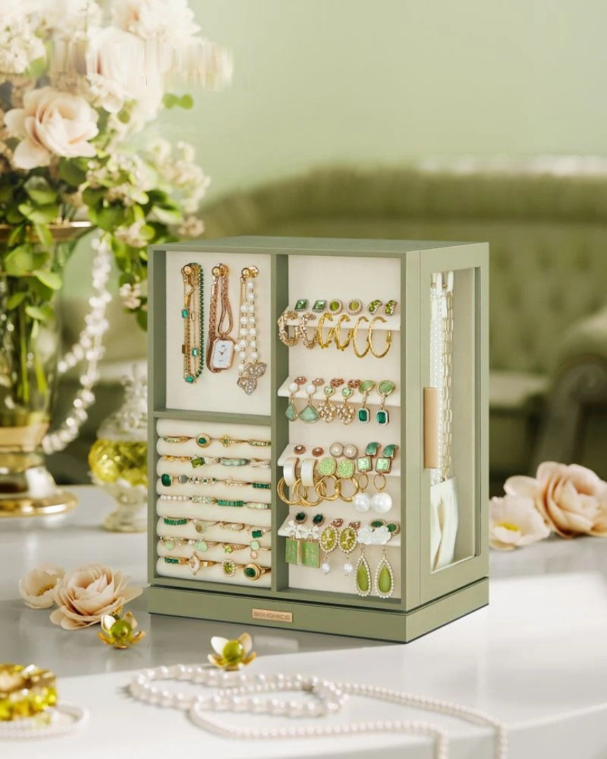 Rotating Jewelry Box Organizer With 5 Drawers And Hooks – product view 14 | Amaraloft