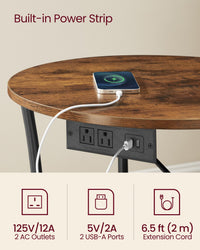 Side Table, 2-Tier Round End Table With Power Outlets - product photo 02