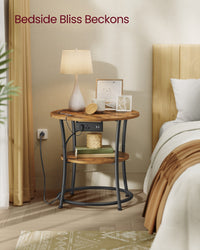 Side Table, 2-Tier Round End Table With Power Outlets - product photo 04