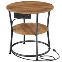 Side Table, 2-Tier Round End Table With Power Outlets - ULET077K02