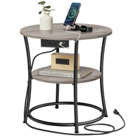 Side Table, 2-Tier Round End Table With Power Outlets - ULET077L01